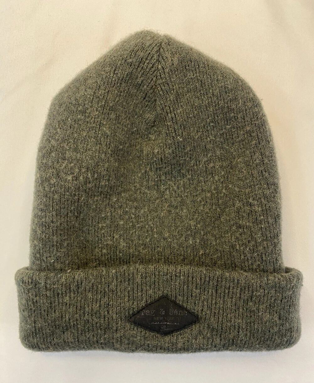 rag & bone Green Men's Solid Beanie Hat One Size Stretch Fall Winter